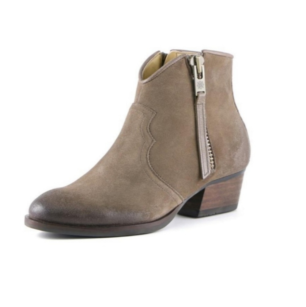 Bussola Olive Green Distressed Alameda Annie Western Ankle Boots Size 7.5/38